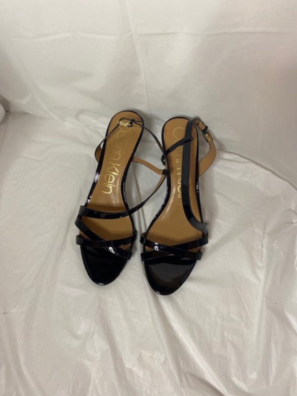 Calvin Klein Black Patent Strappy Heel Slingback Sandals, Women's Size 11